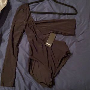 Cut Out of Excuses One Shoulder Black Bodysuit